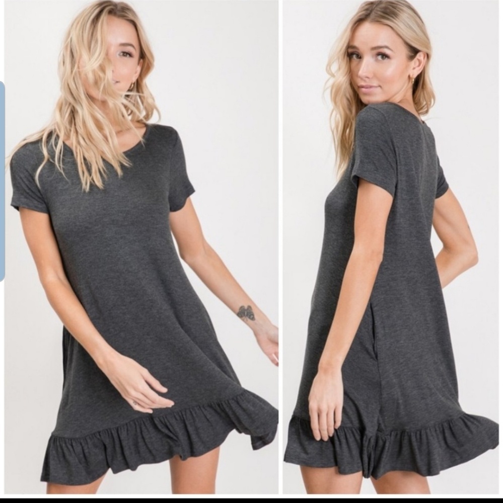 🛍💣Gray Cotton Ruffle Dress